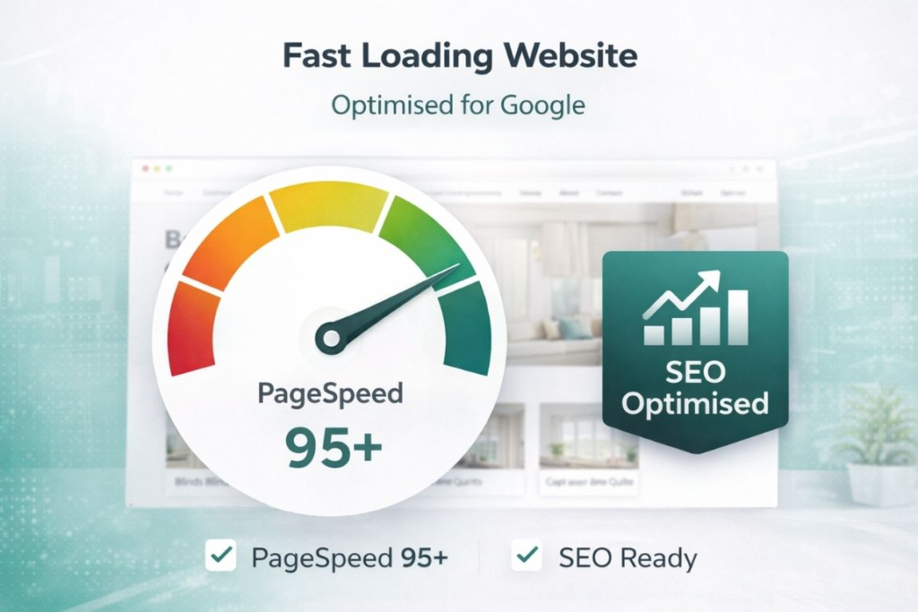 Fast loading blinds company website optimised for Google PageSpeed and SEO performance